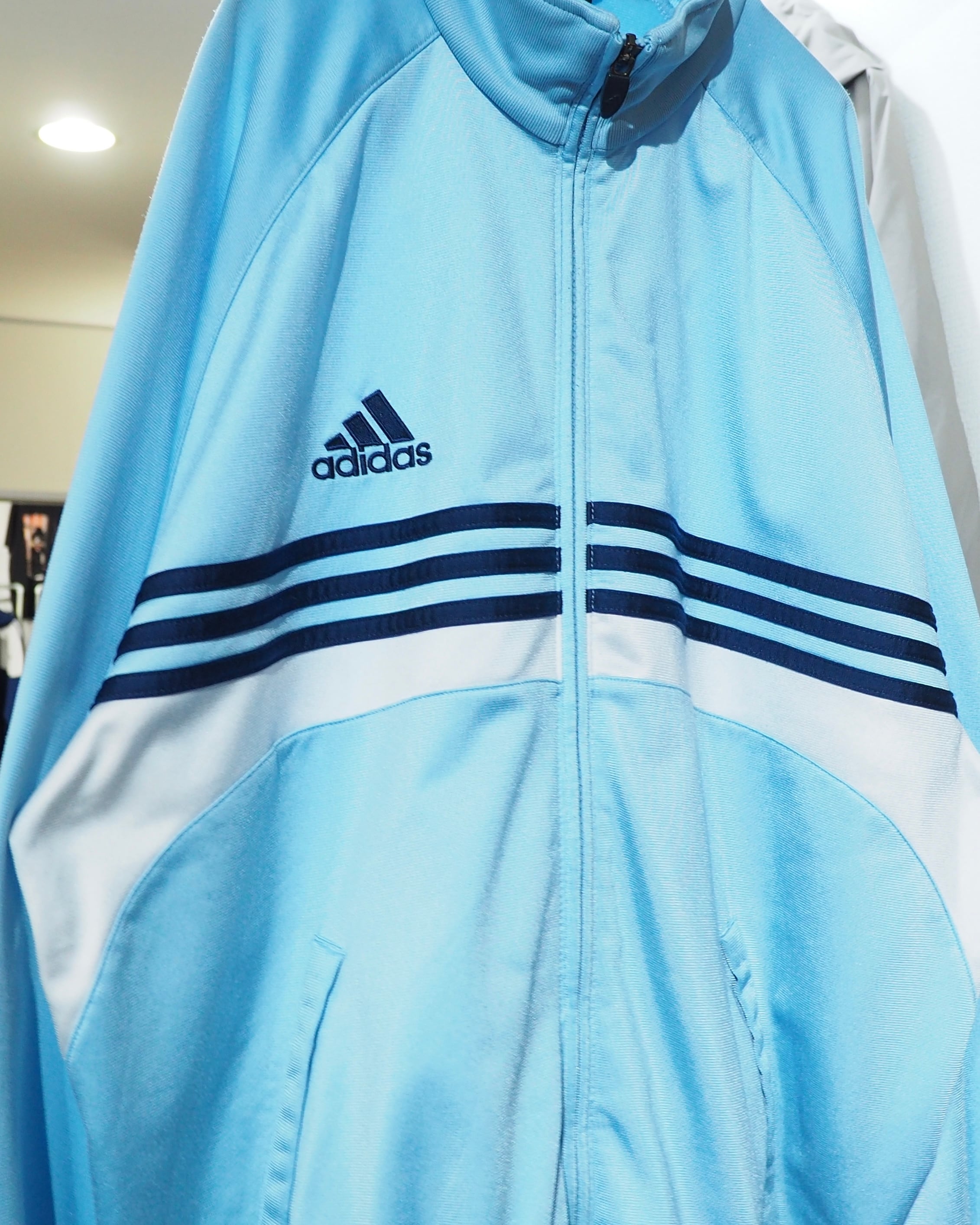 2000s ” adidas ” Shiny Light Blue × Three Line Embroidery Over silhouette Track jacket