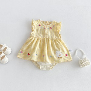 【BABY】アヒルチェックロンパース