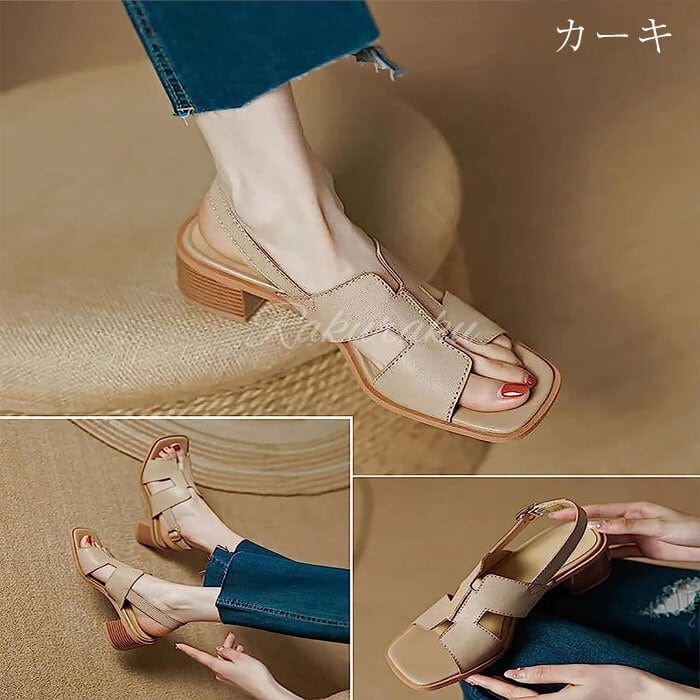 チャンキーヒールサンダル ヒール サンダル 厚底 外反母趾 5cm
