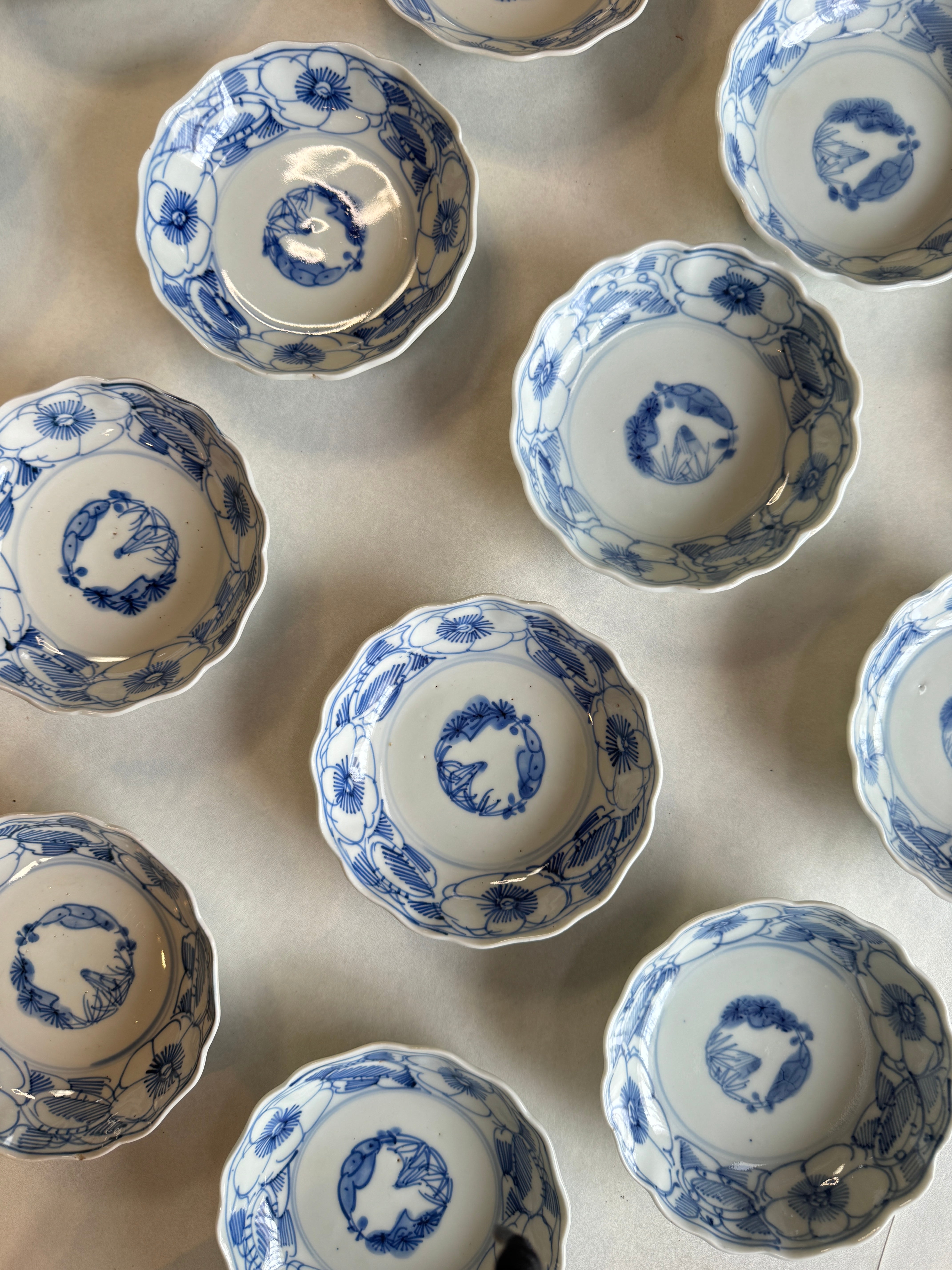 伊万里 色絵 扇面 富士 松 手塩皿 10枚 染付 逸品 古美術 伊万里 色絵 扇面 富士 松 手塩皿 10枚 染付 逸品 古美術□