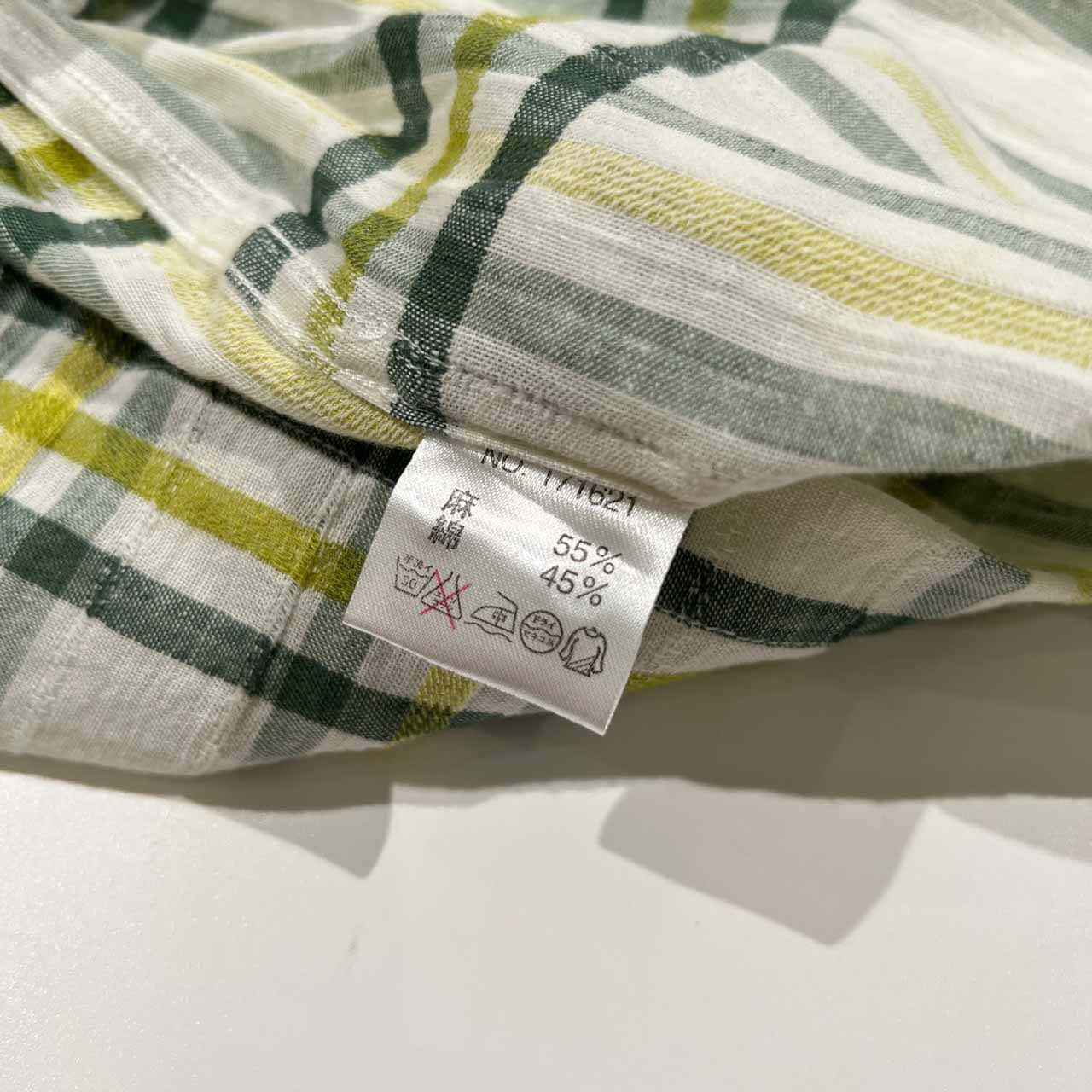 G-stage ジーステージ チェック柄 リネン&コットン BD 半袖シャツ LL /メンズ/ジェノ/ホワイト×グリーン系