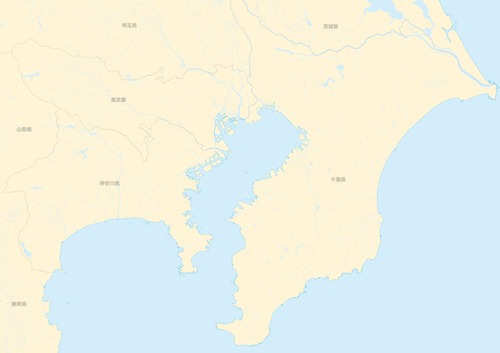 関東広域地図（海岸線、県境のみ）編集可