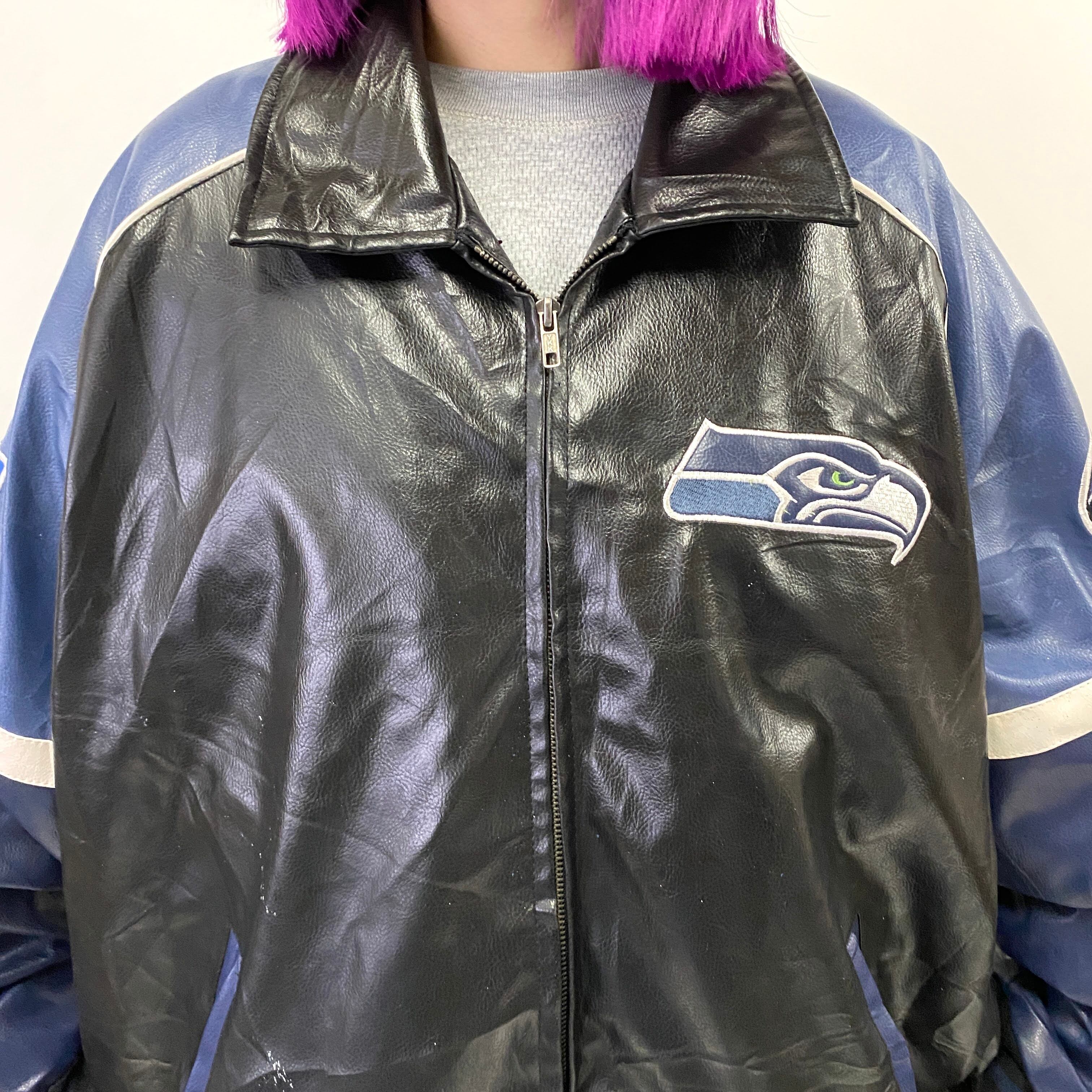 ビッグサイズ NFL シーホークス SEAHAWKS 刺繍 フェイクレザー 