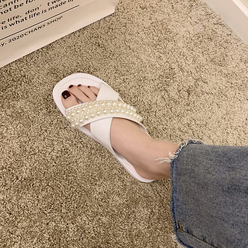 ミュールサマースタイルパールサンダル 靴 シューズ 夏物 真珠 部族の婦人靴64845057897