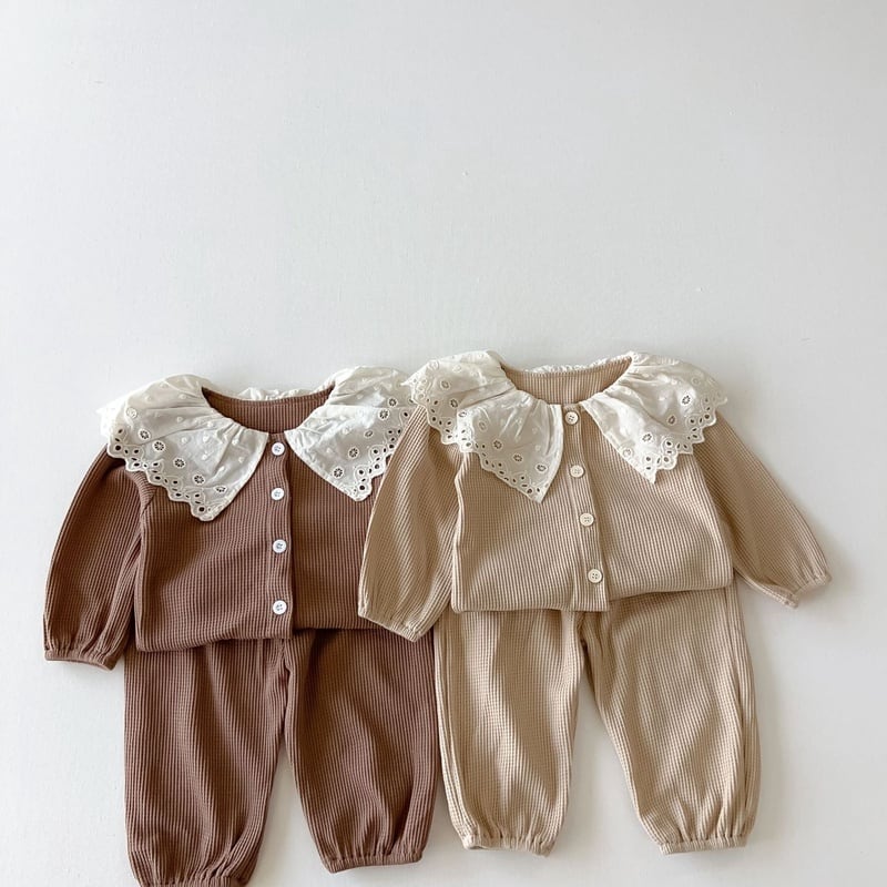 【BABY&KID】秋新作 ワッフルビッグ襟セットアップ