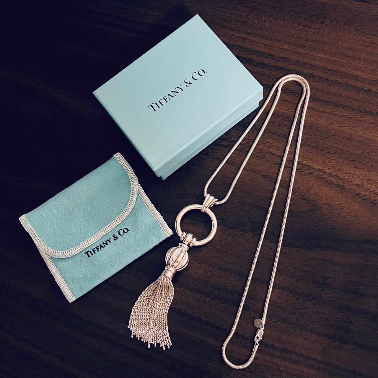 VINTAGE TIFFANY & CO. Tassel Pendant Necklace Snake Chain VINTAGE TIFFANY & CO. Tassel Pendant Necklace Snake Chain