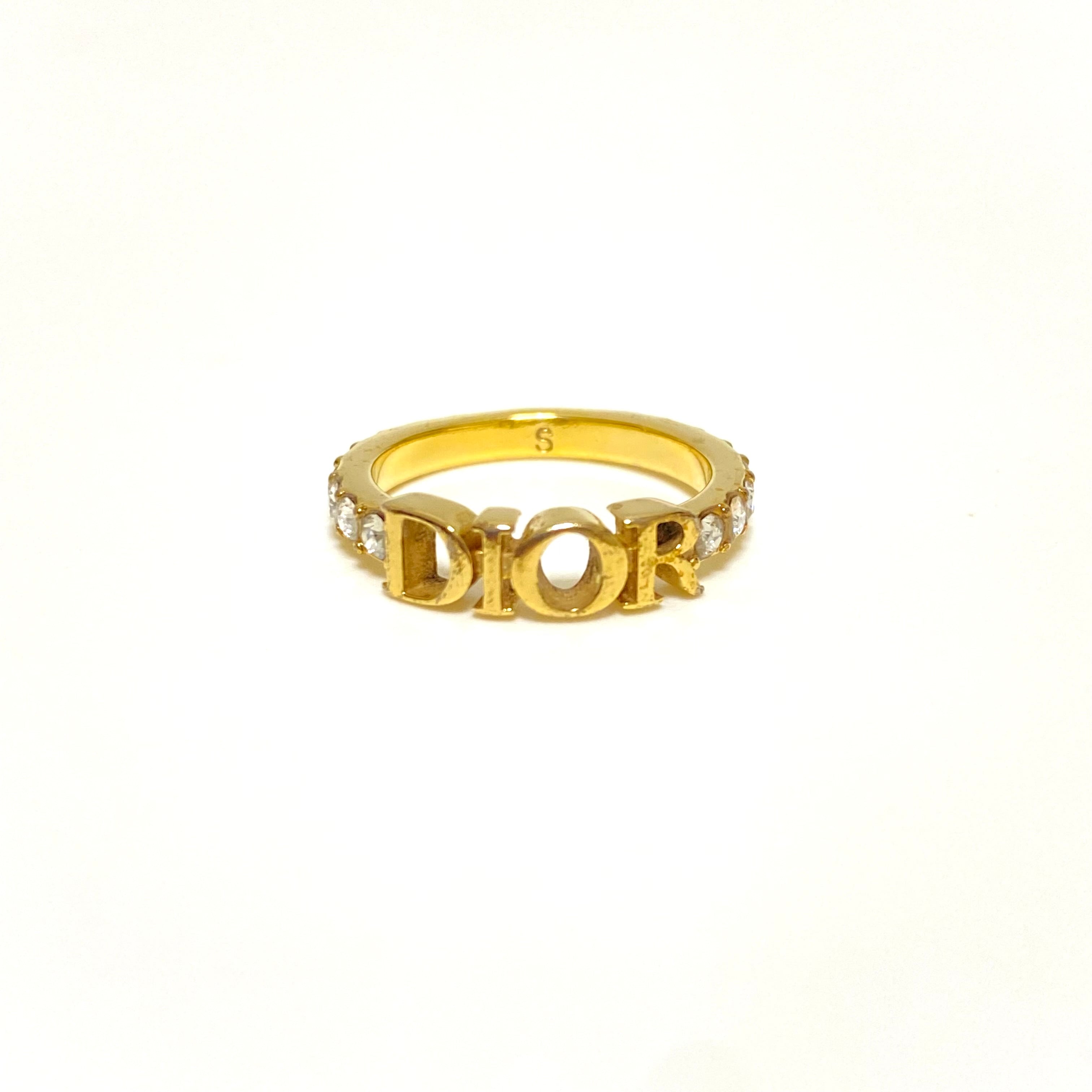 Christian Dior ディオール ロゴ リング ラインストーン ゴールド 指輪