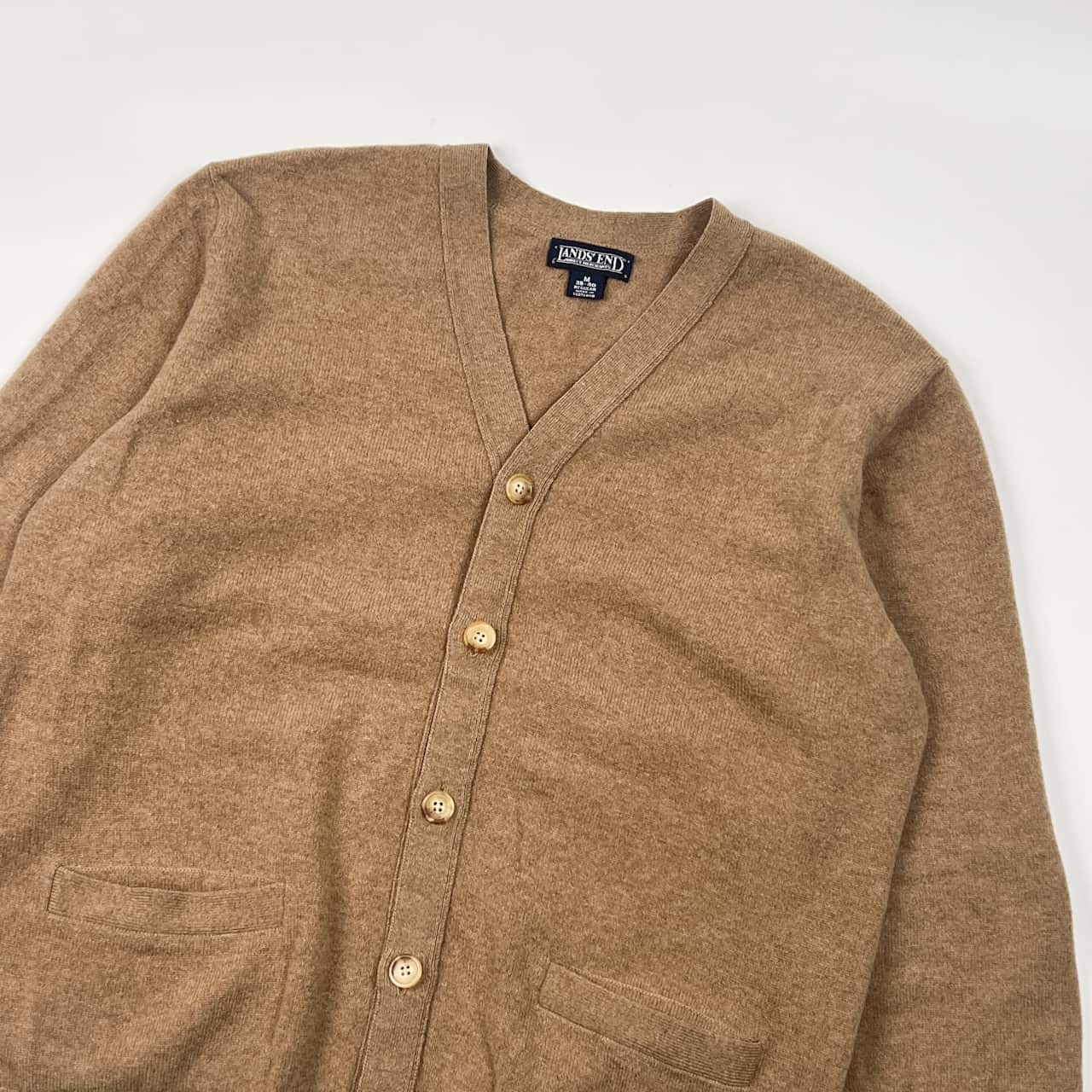 LANDS' END ランズエンド Vネック 羊毛 ニット カーディガン M/ベージュ メンズ