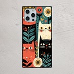 受注生産 iPhoneケース 猫と花の民芸パターン｜猫モチーフ FMSY021C