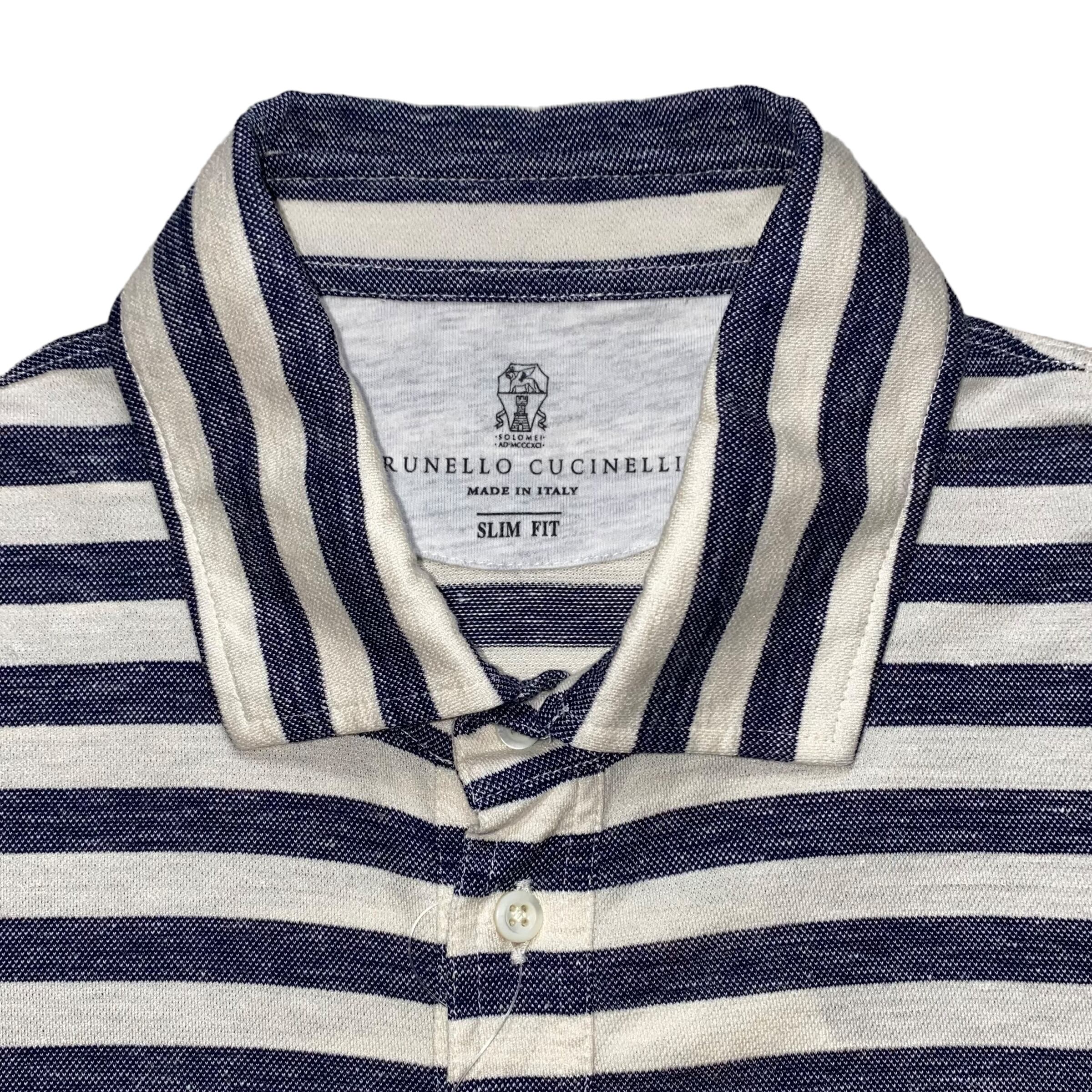 BRUNELLO CUCINELLI cotton × linen border polo shirt | NOIR ONLINE