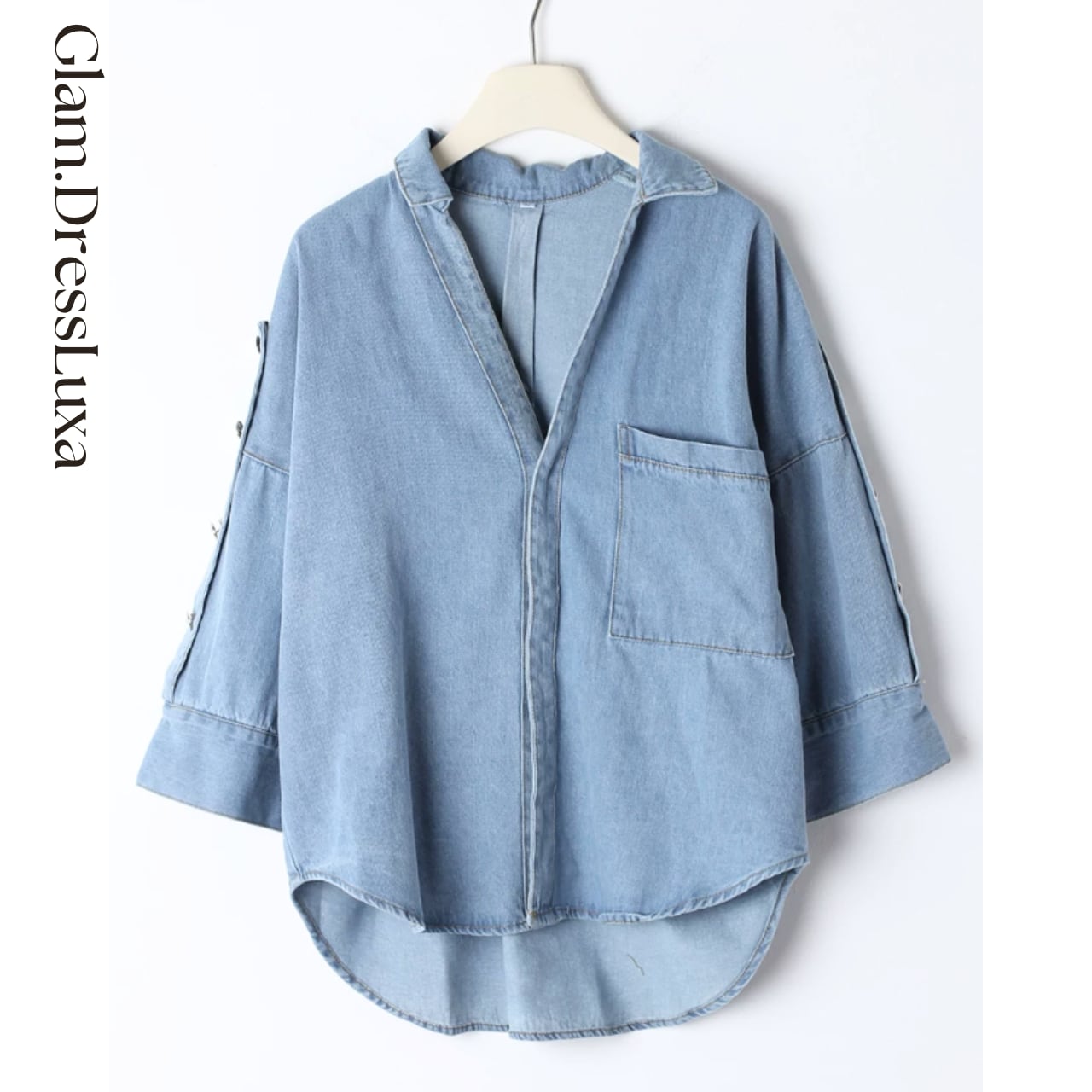 Button Sleeve デニムルーズシャツ_T1412