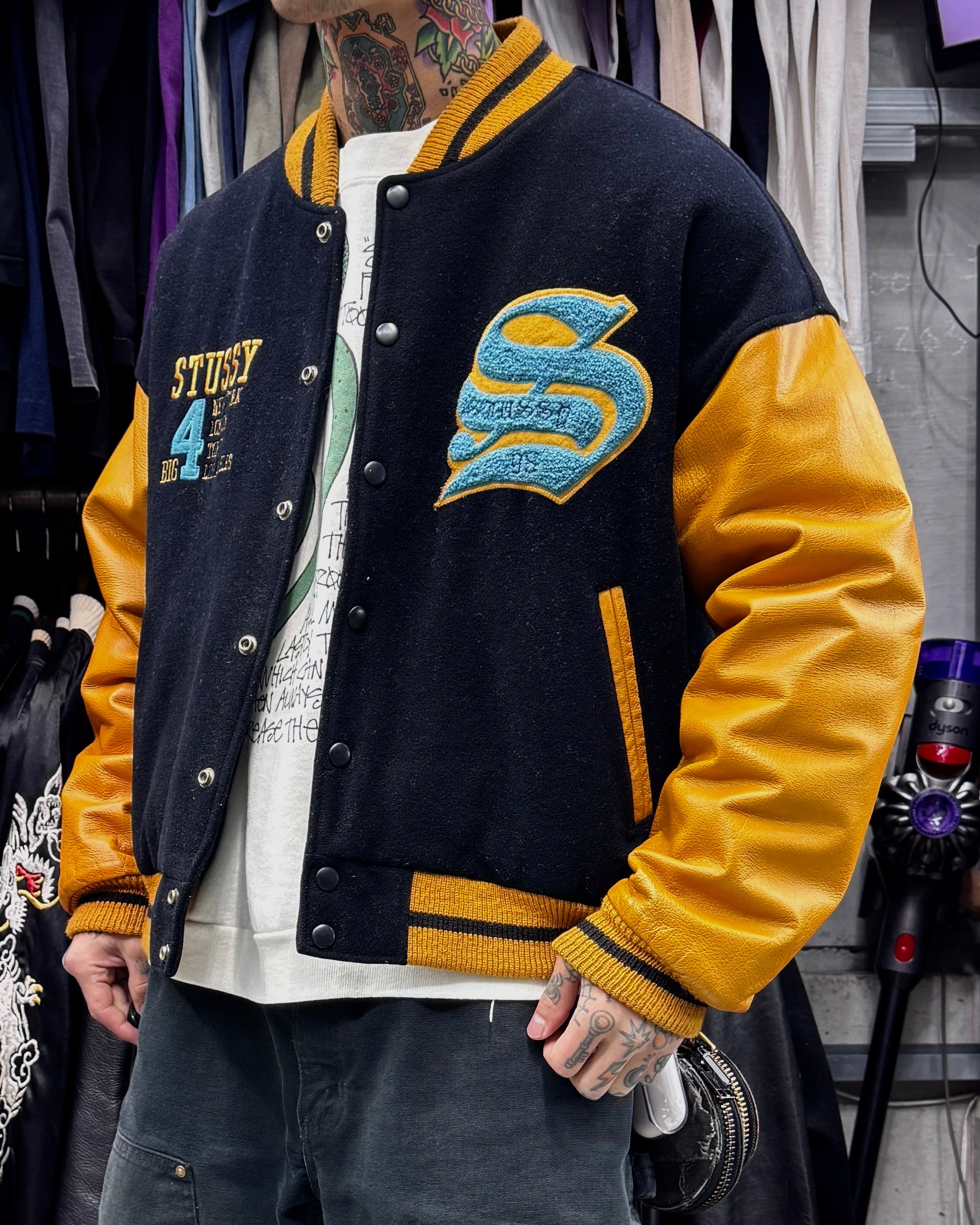 Special!!】90's old stussy Varsity Jacket “BIG 4” “スタジャン
