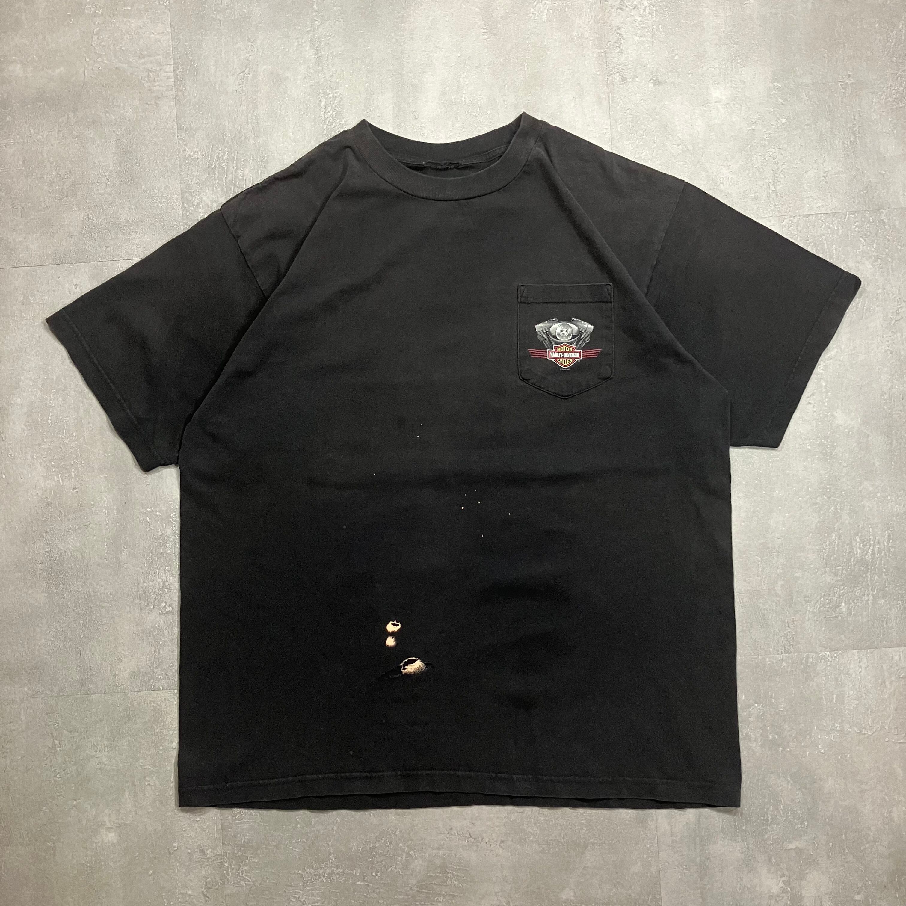 《XL size》Harley-Davidson ハーレーダビッドソン ポケットTシャツ 両面プリント ブラック No.3845