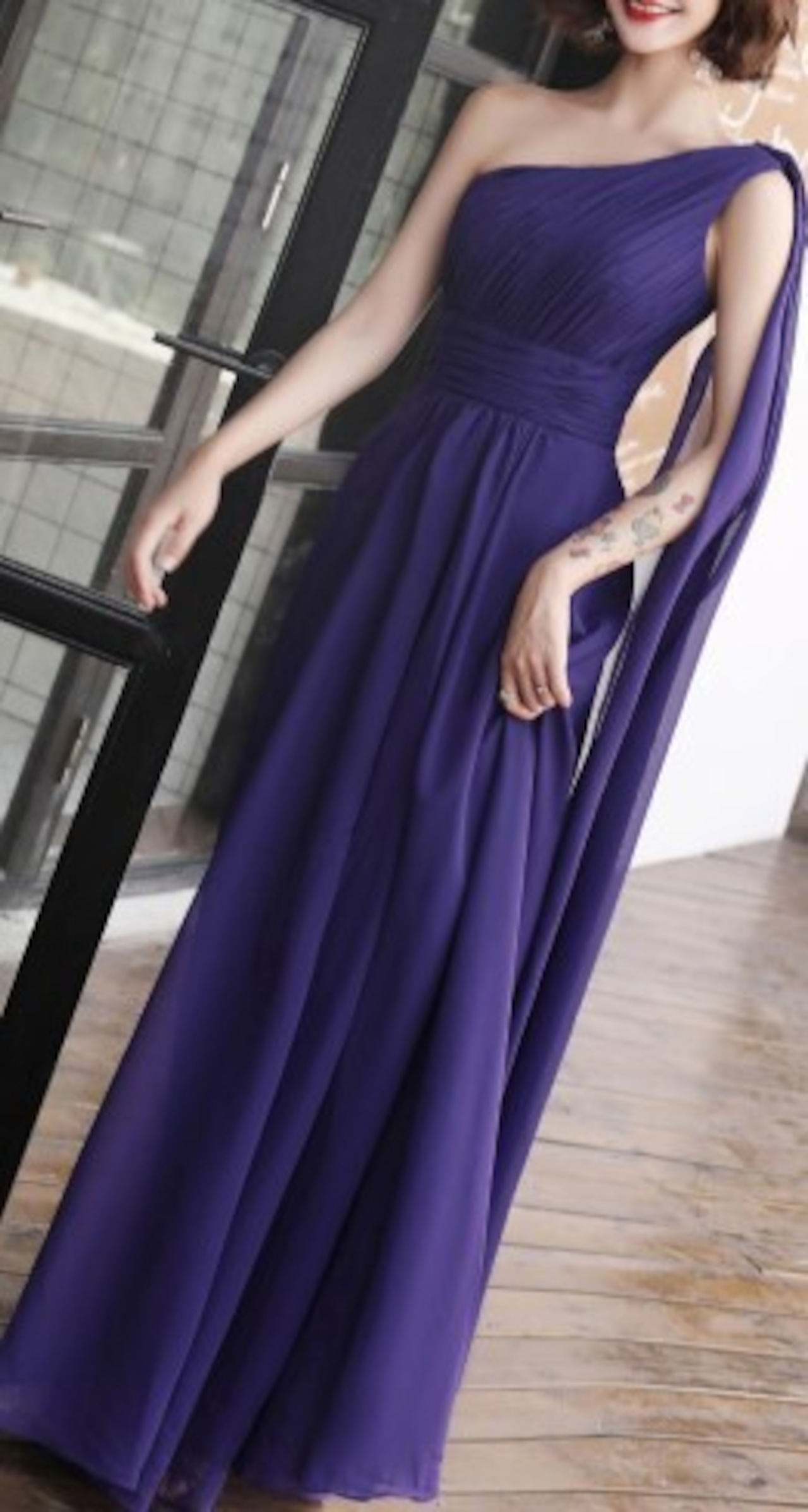 美品！ イブニングドレス パープル/紫 ワンショルダー ロング  