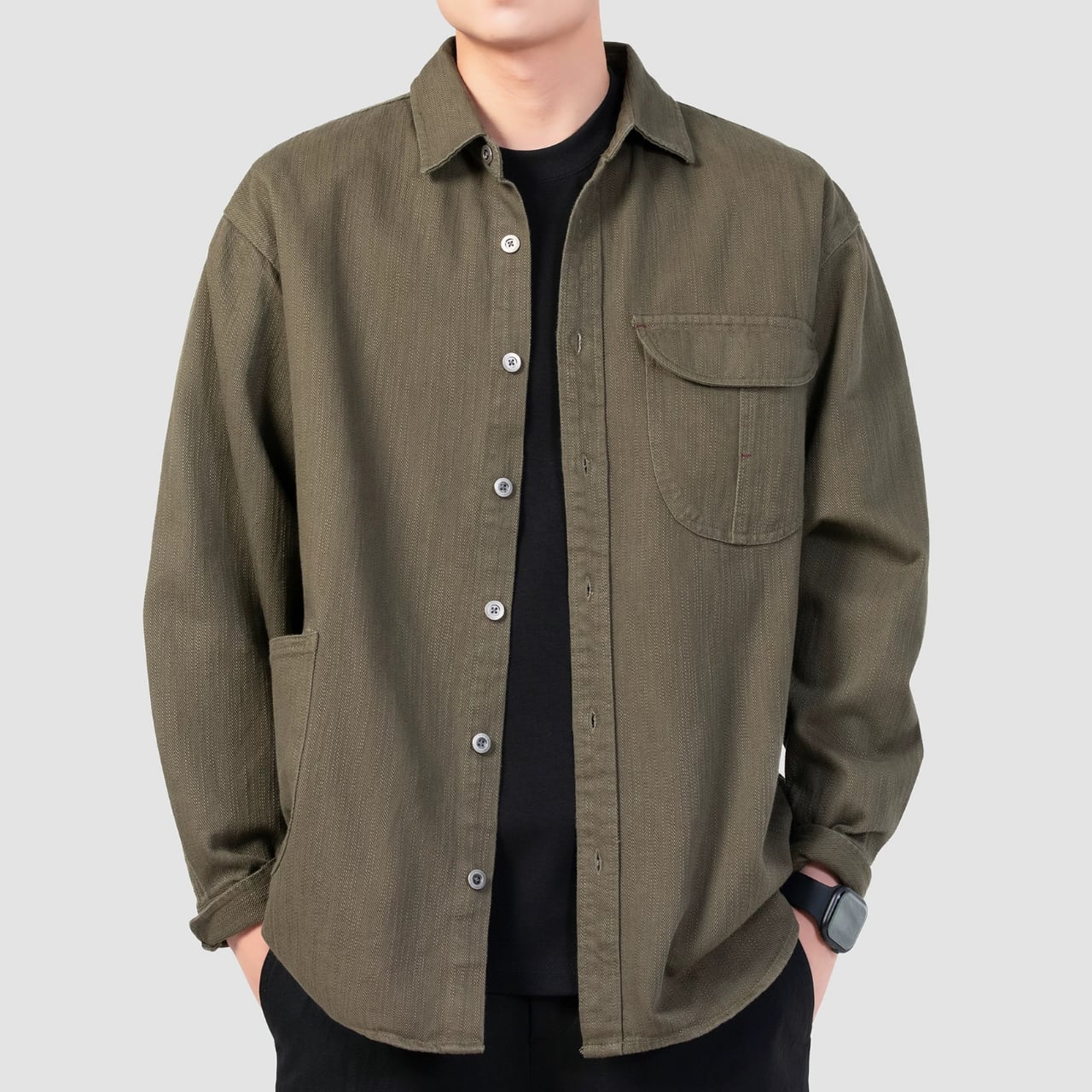 ロングスリーブ レギュラーカラー パッチポケットシャツ 00156
