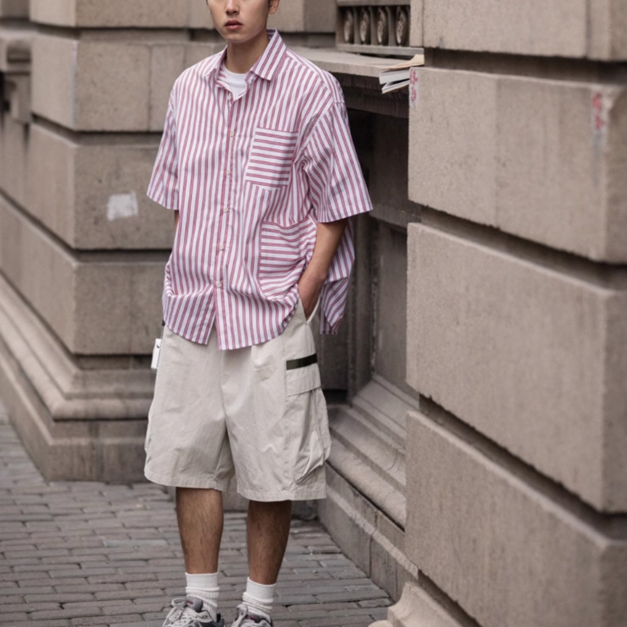 ストライプコラージュ半袖シャツ / 0720