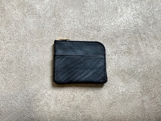 L-shaped Small Wallet: (vegetable tanned and waxed leather) Color : Navy