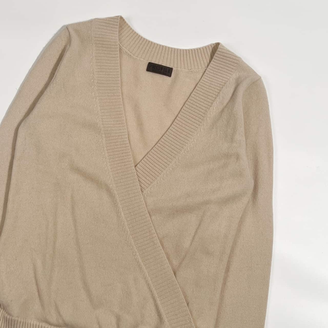 カシミヤ100% PROFILE プロフィール Vネック ラップ ニット セーター 38/アイボリー系 レディース