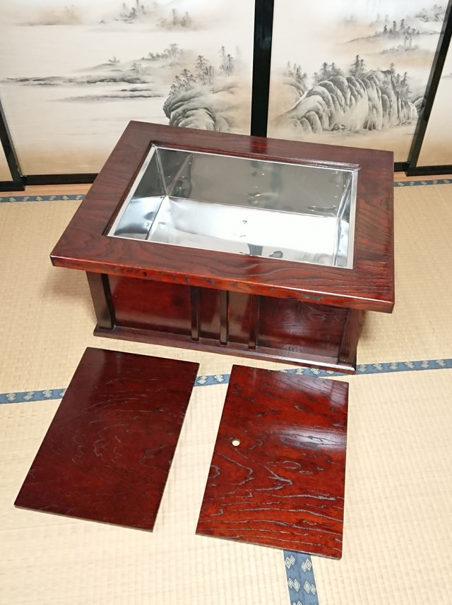【送料無料】ケヤキ火鉢テーブル 摺り漆仕上げ