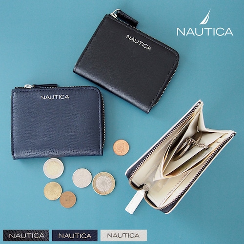 NAUTICA  ノーティカ 財布 ：  	 コンパクトなLFジッパーのお財布。二つ折りにしたお札の収納もOK. メタルロゴ＆角シボの高級感あるコンパクト財布 4NT0023