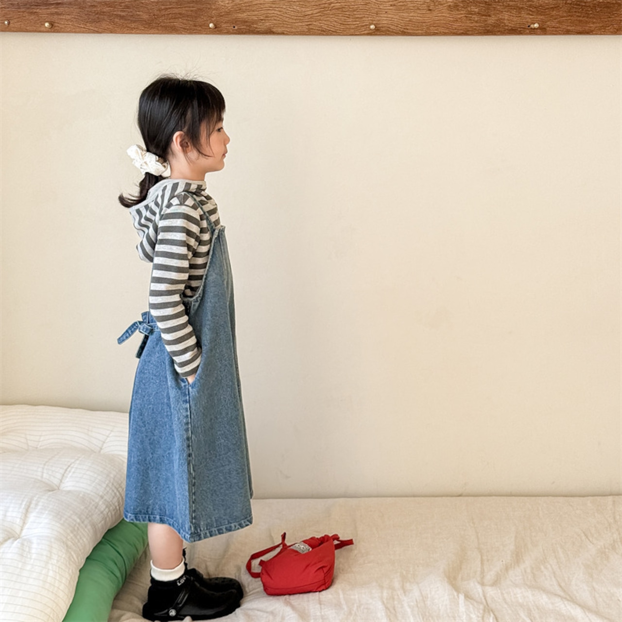 秋バックリボンデニムサロペット