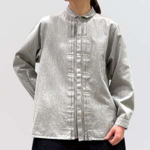 vm 7.5oz recycled denim front pleated shirt