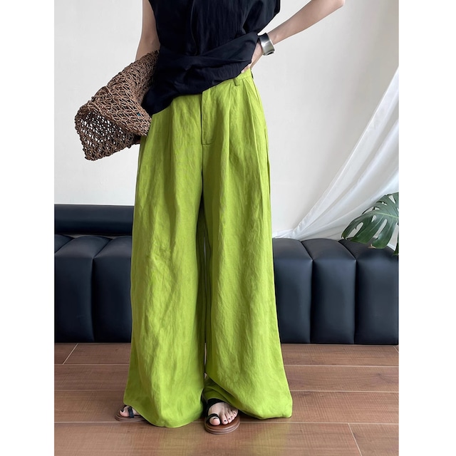 High waist  full length wide pants  ◇2colors 2103