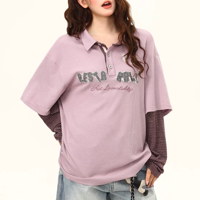 border sleeve layered polo tee　ボーダースリーブレイヤードポロティー　J2139