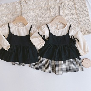 【BABY&KID】春新作　チェック柄ロンパースorシャツ&ブラックワンピース　2点セット
