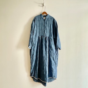 C71230  Embroidery Linen & Cotton Linen Stripe Stand collar  Dress