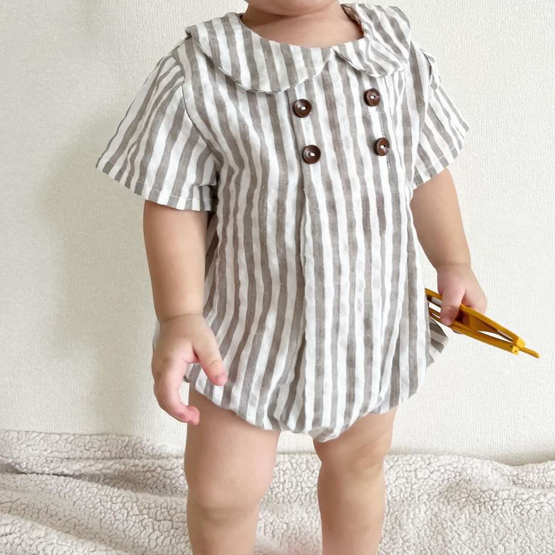 【取寄】可愛すぎて人気のリネン丸襟ロンパースの半袖ver.