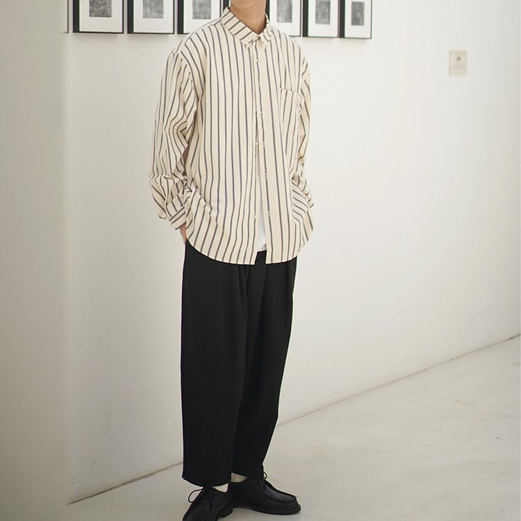 ★COLLEGE STYLE LOOSE STRIPED DRAPED SHIRT　　　19169