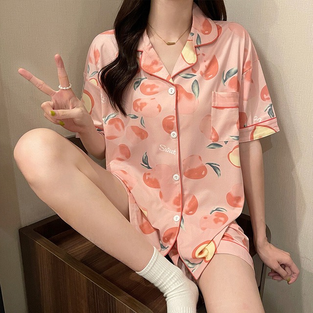 かわいい 少女 夏 可愛い フルーツ もも ルームウェア 半袖セットパジャマ62215116