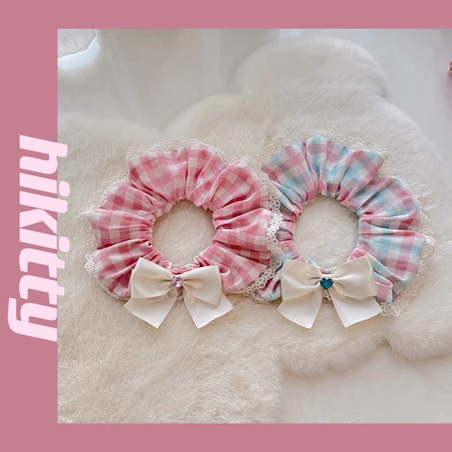 チェック×ホワイトリボンエプロン　猫　付け襟　すたい　リボン