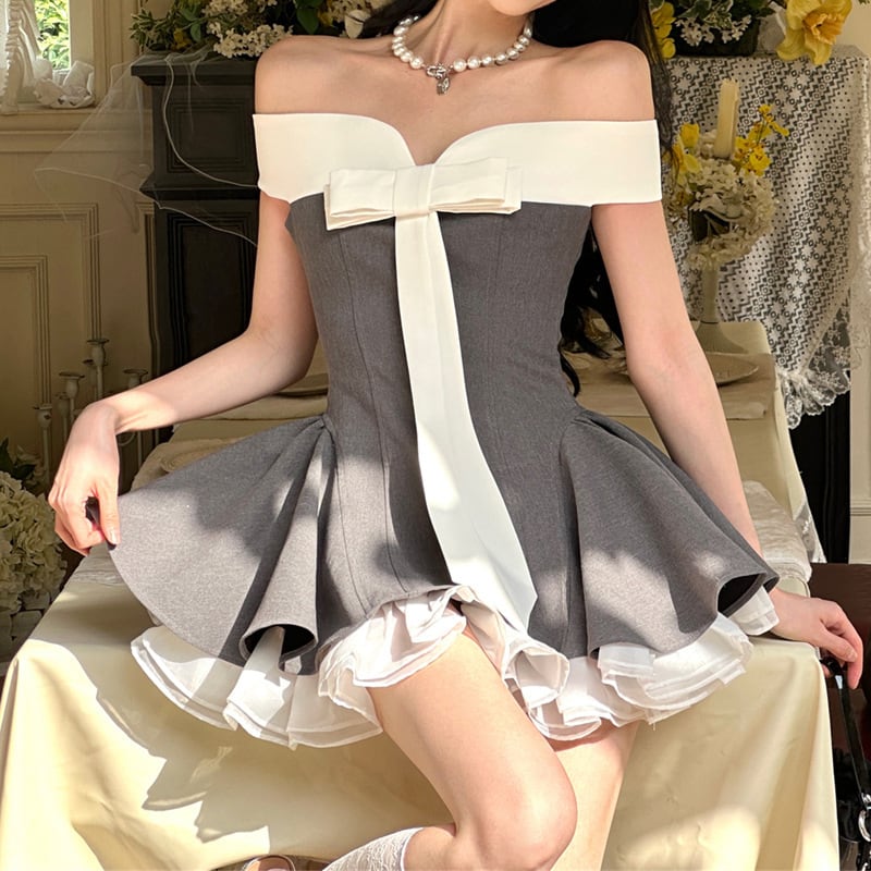 【dress】ボートネックドッキングワンピース M31440