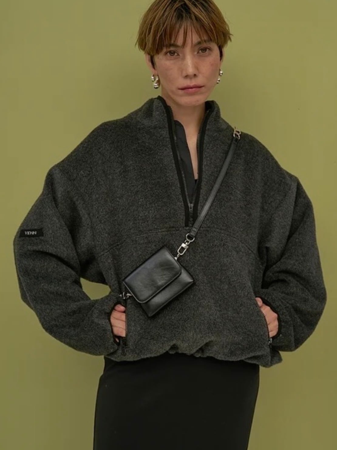 SHAGGY HALF ZIP JK|チャコール|YENN