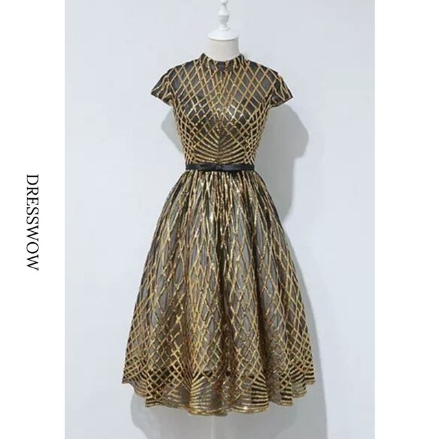 スパンコール ショートイヴニングドレス D1156