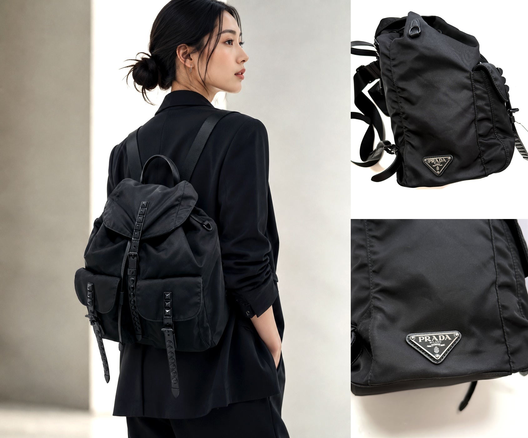 PRADA プラダ 1BZ811 ピラミッド スタッズ サフィアーノレザー バック