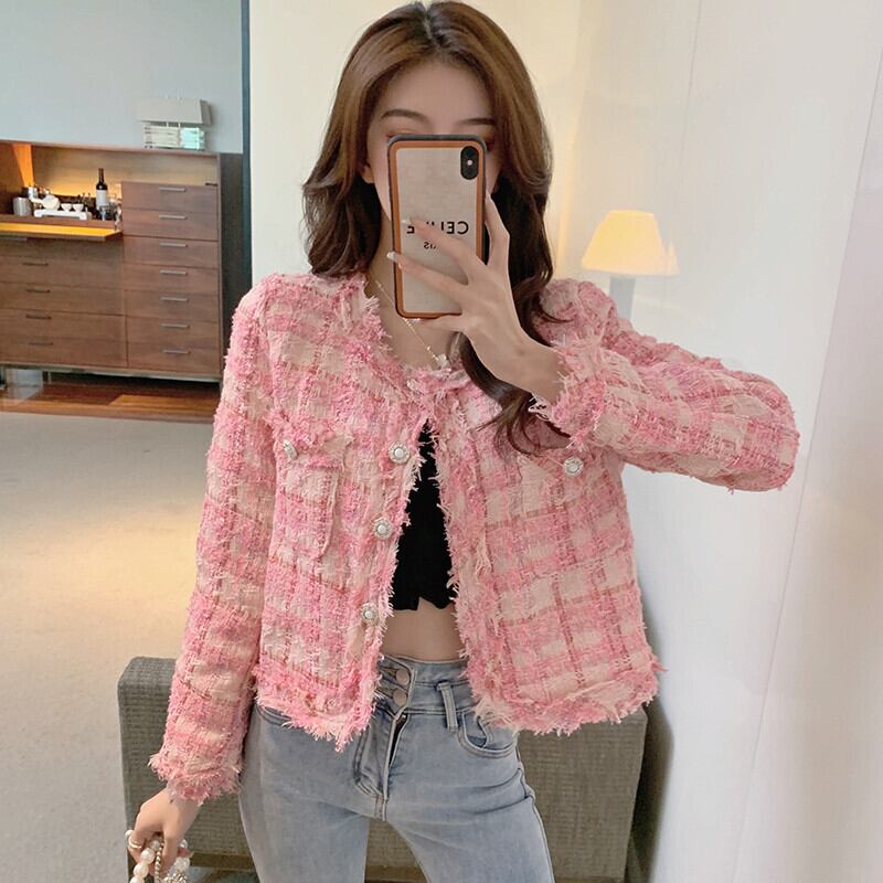 オータムウィンタールーズショートツィードジャケット ラウンドネックカーディガン ロング 秋物 冬物 Oネック ガールズファッション59042342384