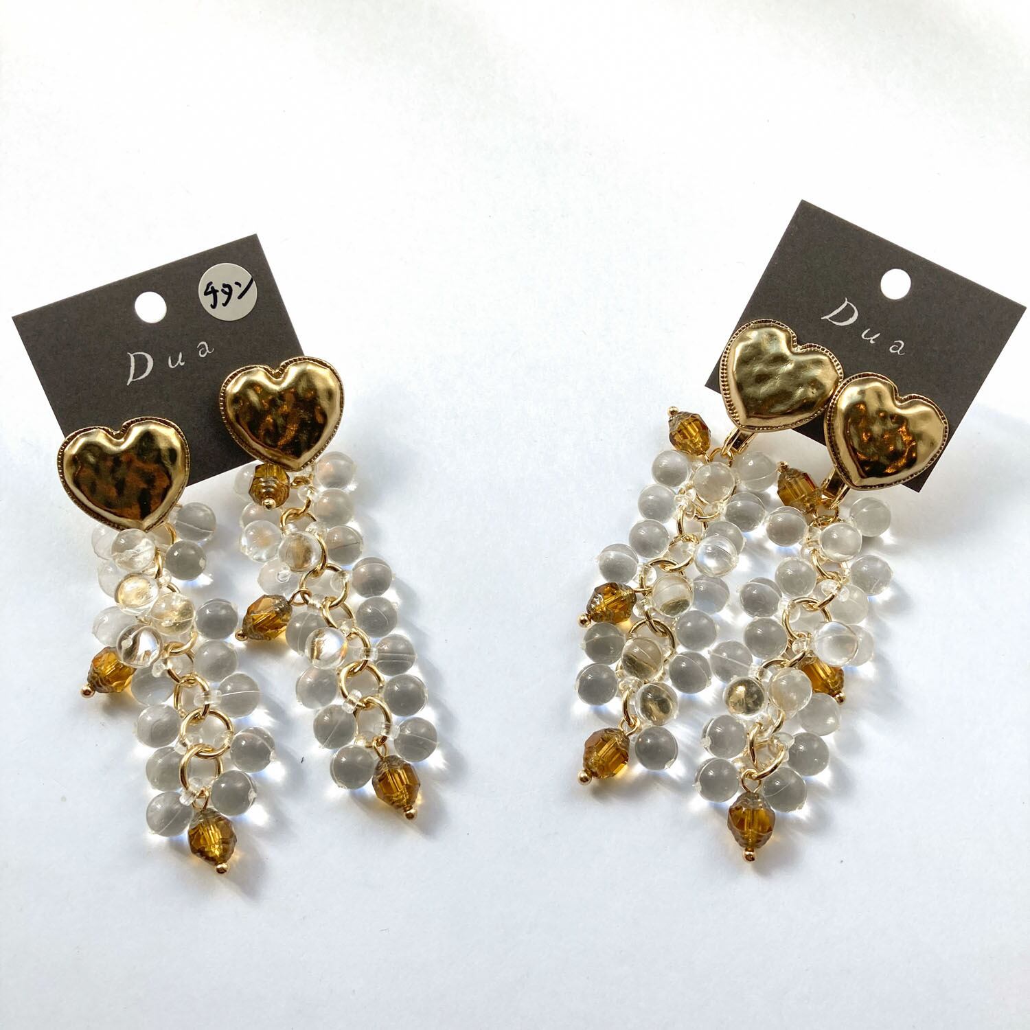 ゴールドハートとジャラジャラビーズの〈ピアス/イヤリング〉 | Dua