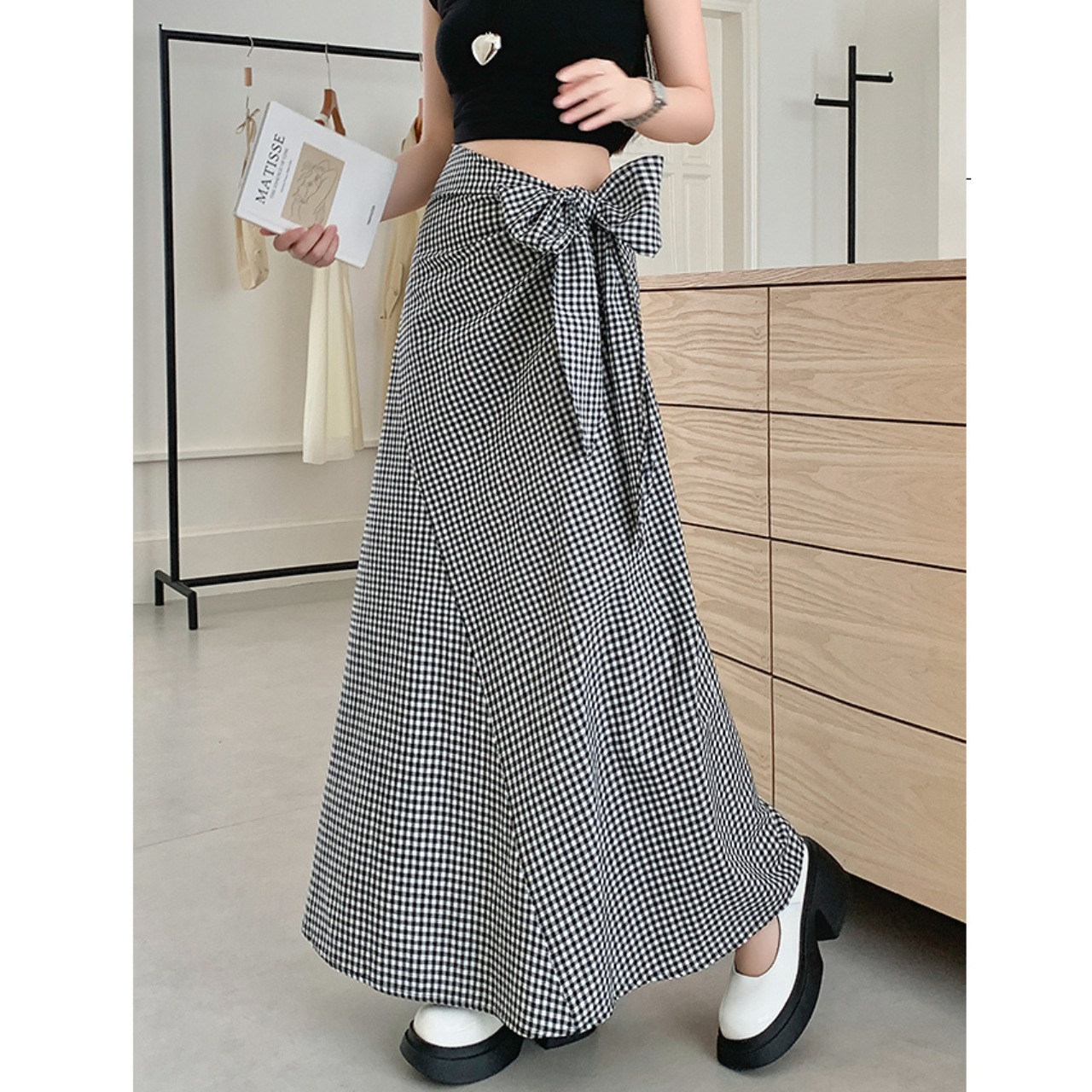 ウエストリボン ギンガムチェック スカート 10217