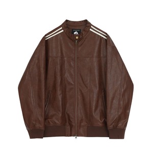 ラインフェイクレザーブルゾン　1137