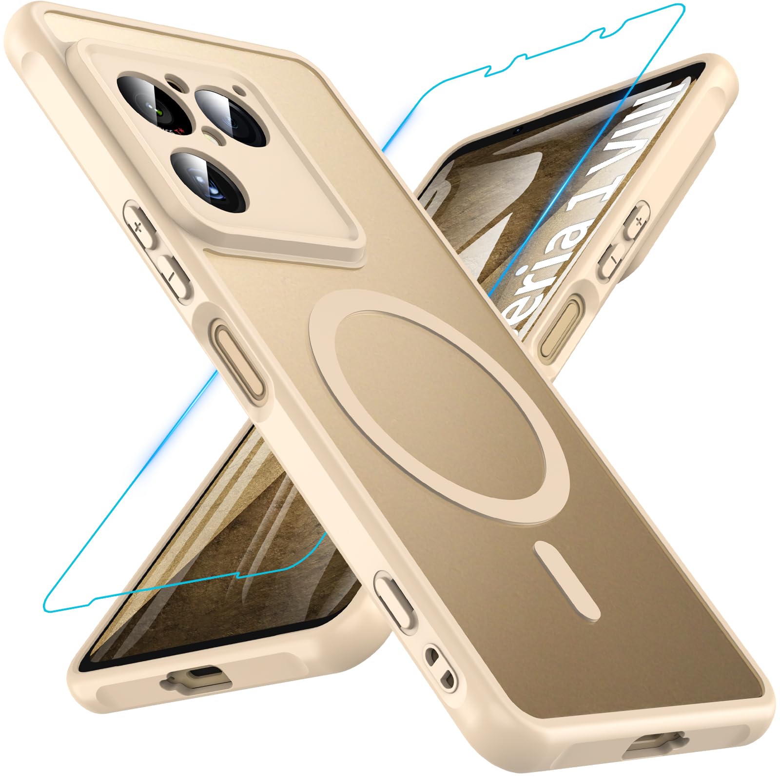 OWKEY Xperia 1 VIII ケース ガラスフィルム付き MagSafe対応 XQ-GE44 SO-51G カバー 半透明+イエローブラウン