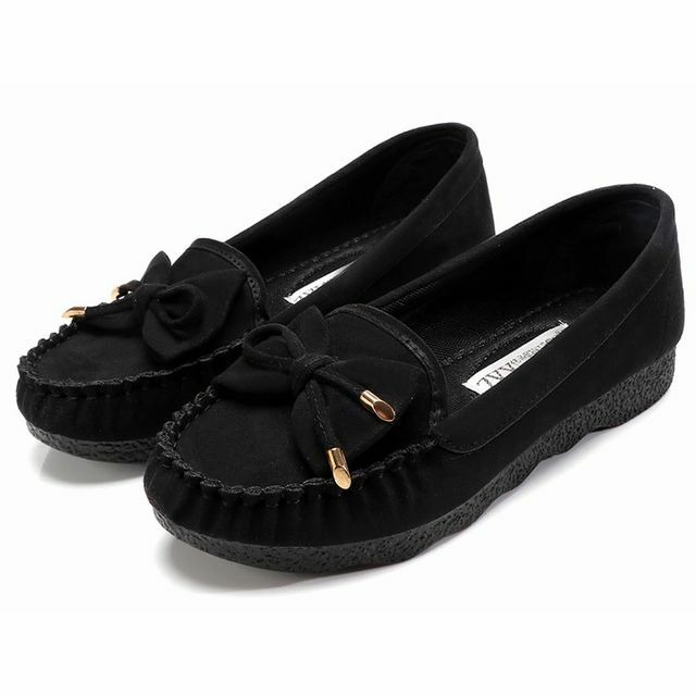 レディース リボンモカシン フラットシューズ ローファー ぺたんこ BLACK(ブラック) / Women's soft bottom spring and autumn flat shoes (DCT-563649786703-blk)