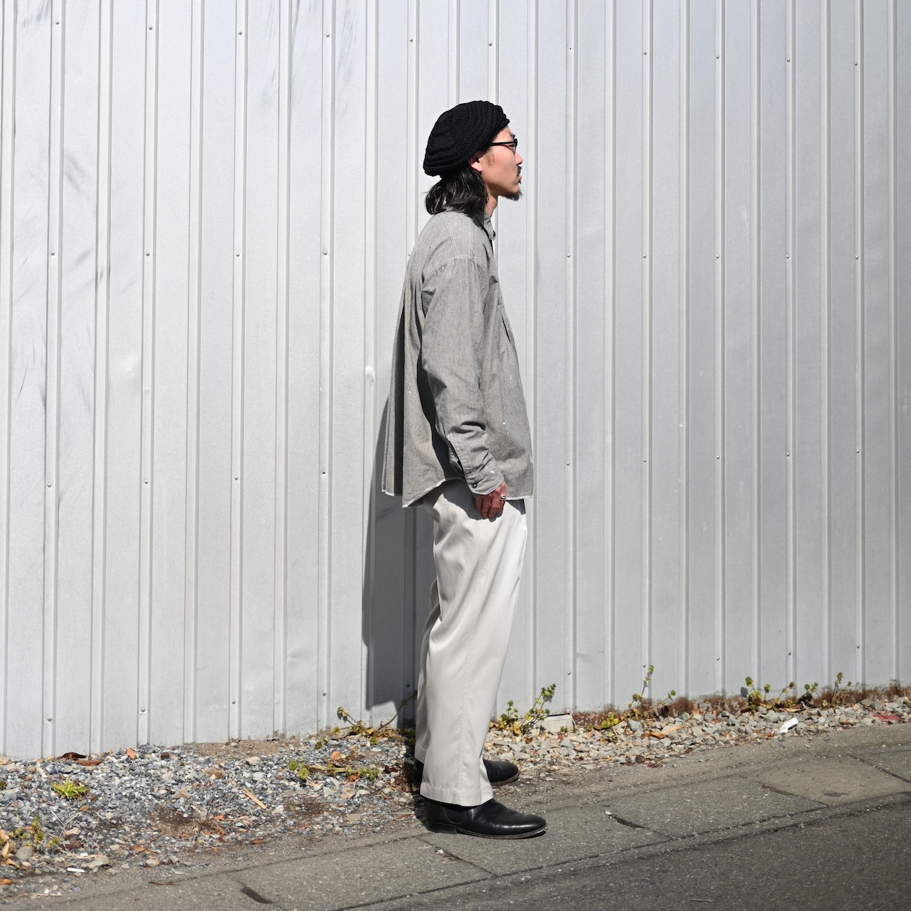 INTERIM(インテリム)MILK PAINT VINTAGE WASH BLACK SHUTTLE CHAMBRAY HYPER BIG US NAVY WORK SHIRT TYPE2