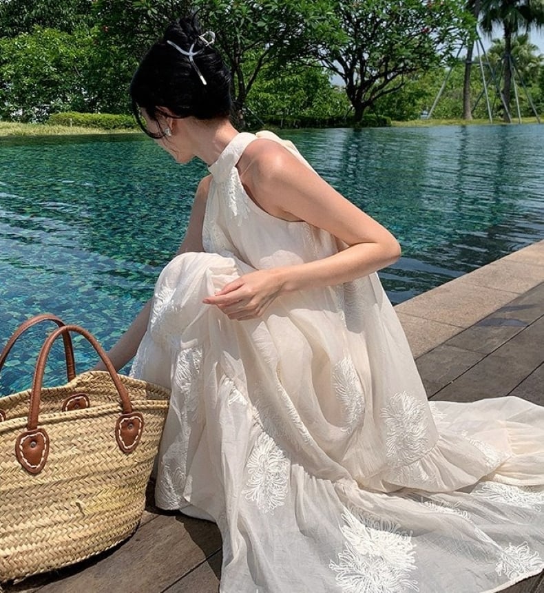 レディース ワンピース ドレス ロング ノースリーブ ホルターネック