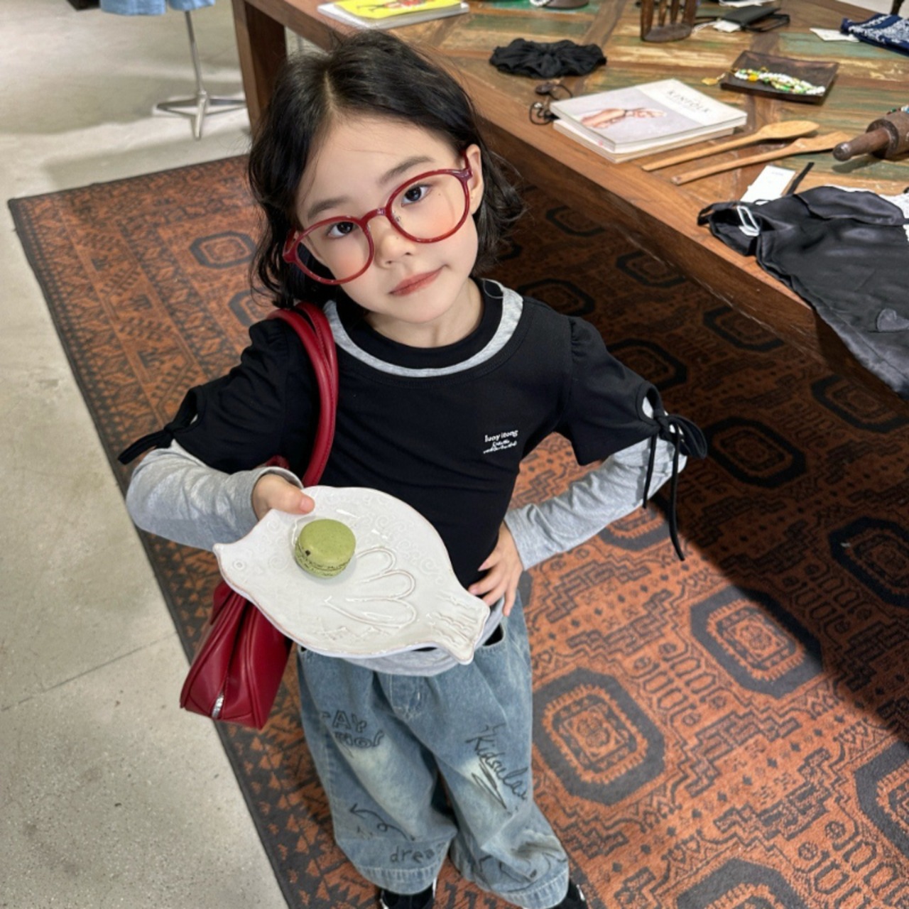 秋フェイクレイヤードリボン結び長袖