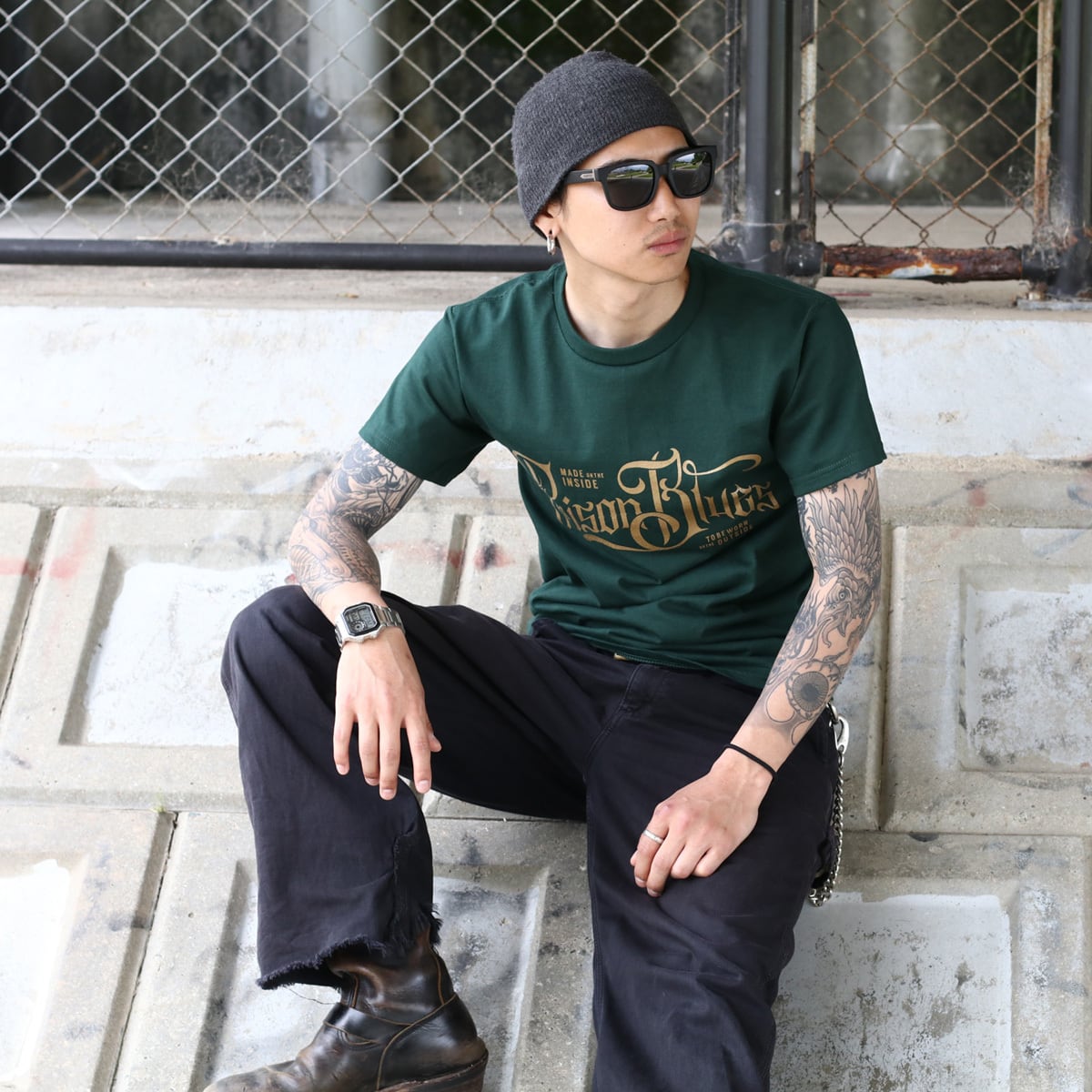 PRISON BLUES プリズンブルース 22640 W/Gold Script Logo T-Shirt