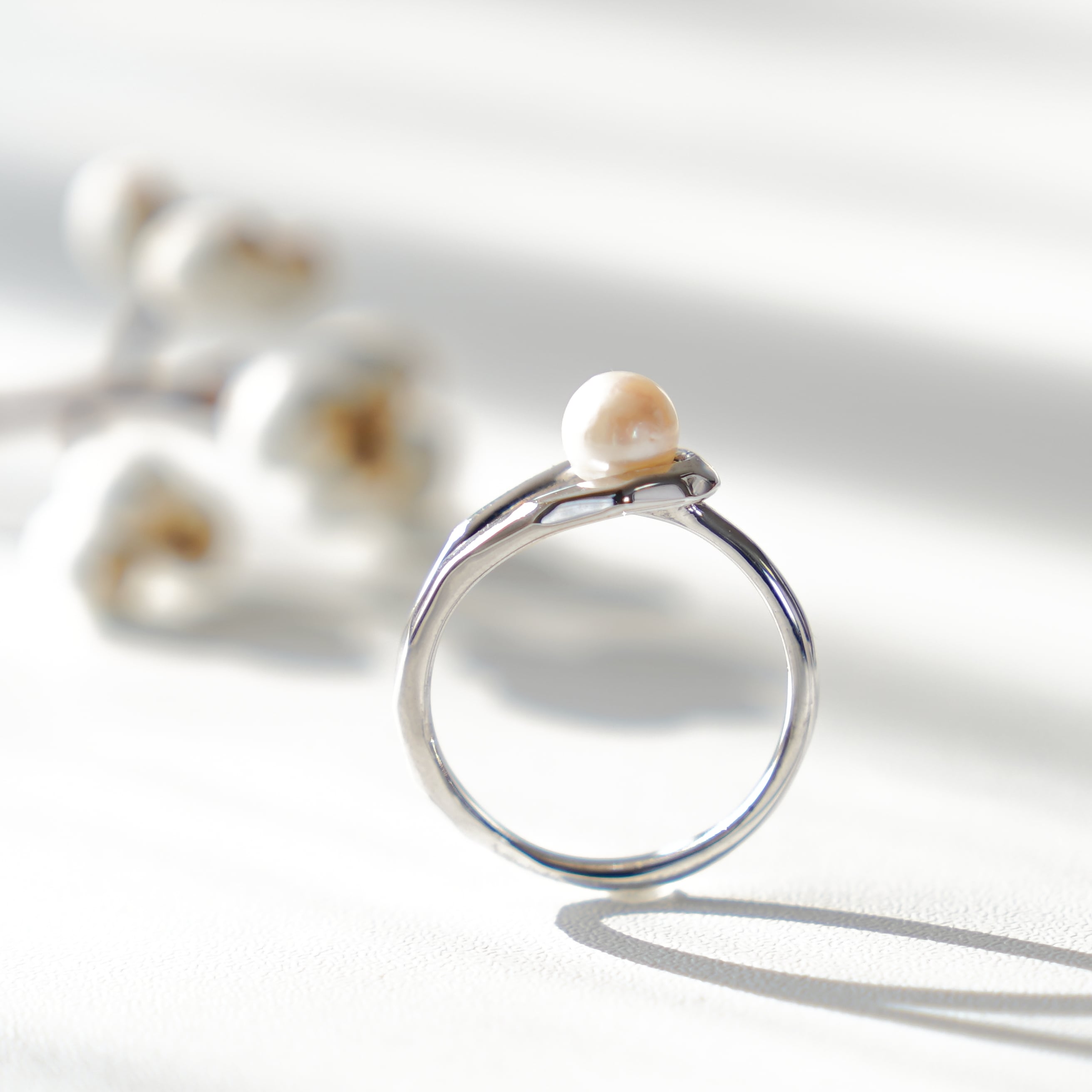 一粒アコヤパール?上品な槌目リング シルバー《送料無料》