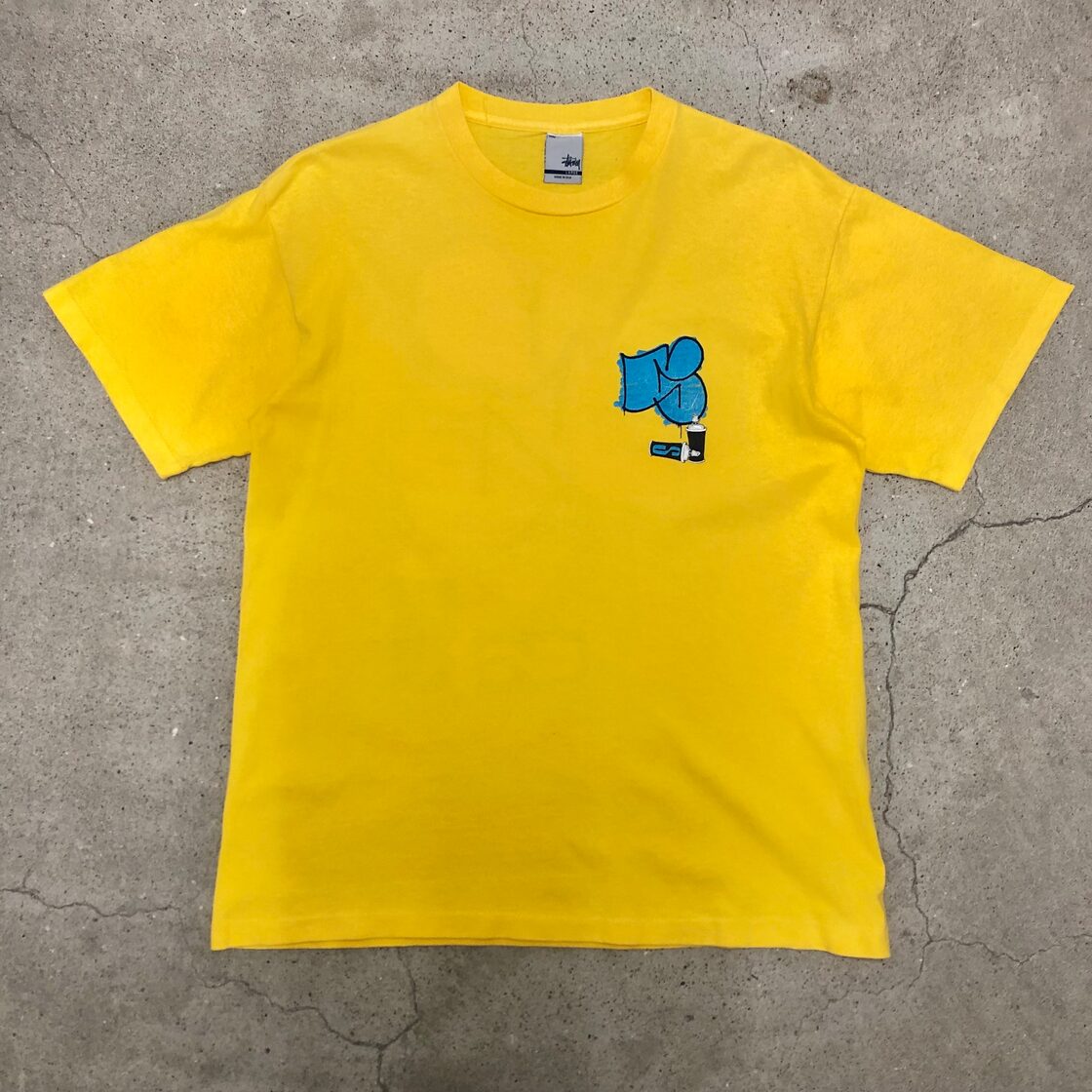 00s OLD STUSSY Spray can Tee USA製 銀タグ L スプレー缶 グラフィック Tシャツ イエロー ステューシー オールドステューシー